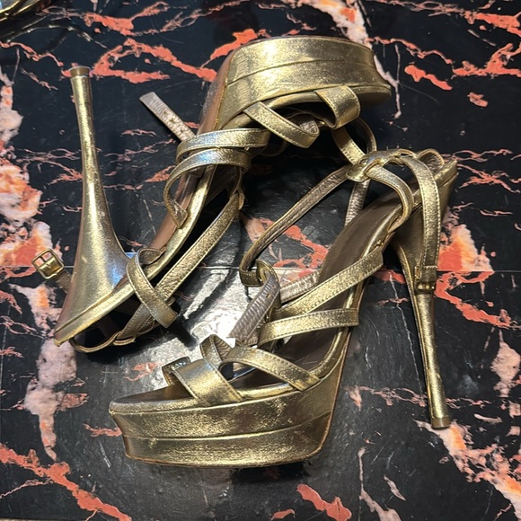 Golden Medusa Versace Platform Strappy Sandal Heels - Picture 3 of 7